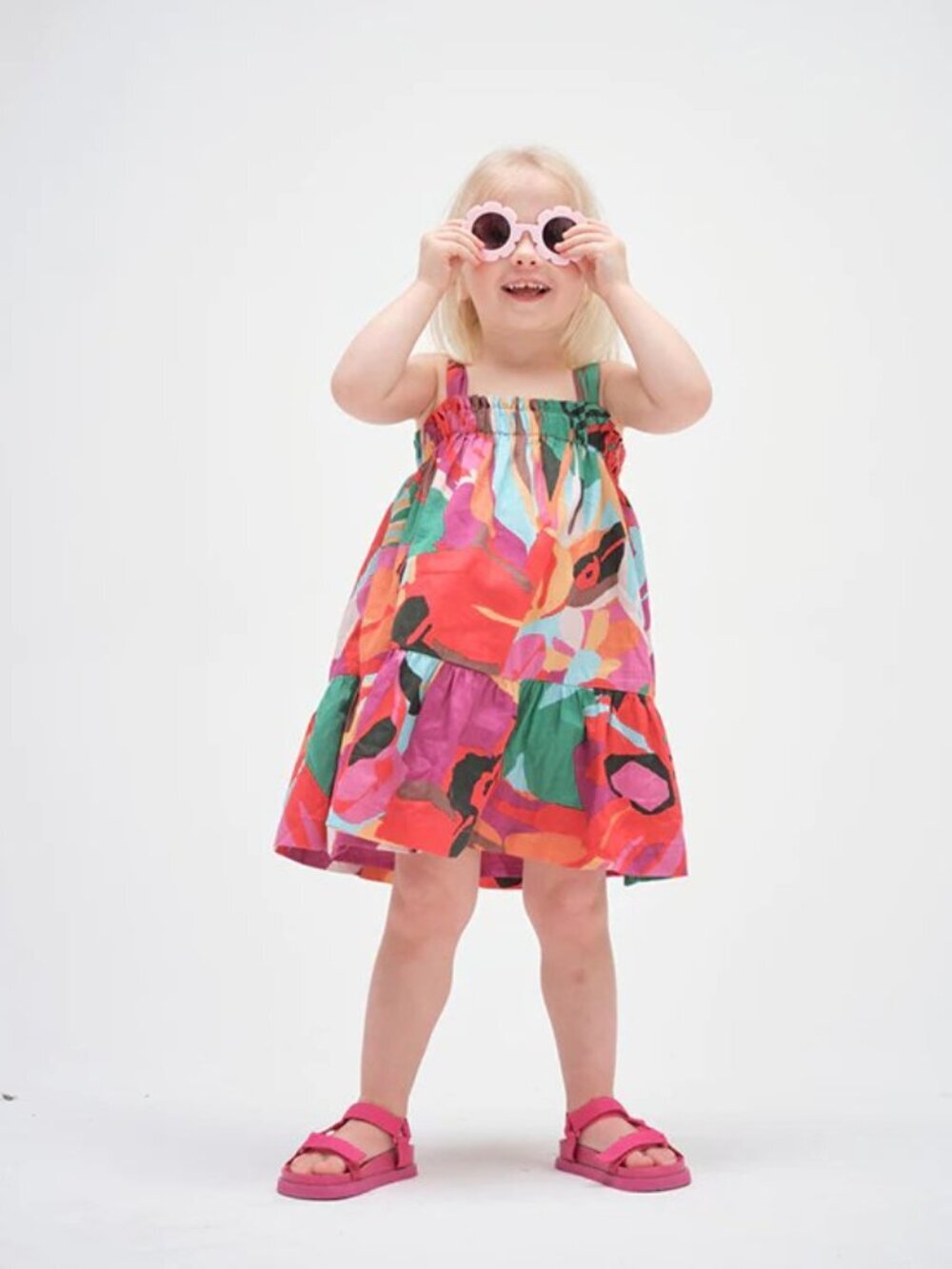 Girls' GAP Bright Floral Printed Cotton Poplin Tiered A-Line Dress, Size 5T